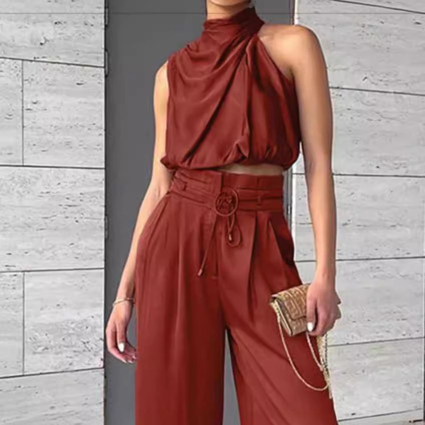 Vestido de mujer Summer Suits Casual Sleeveless Midriff-baring Top And Wide Leg Pants 2pcs Set Womens Clothing