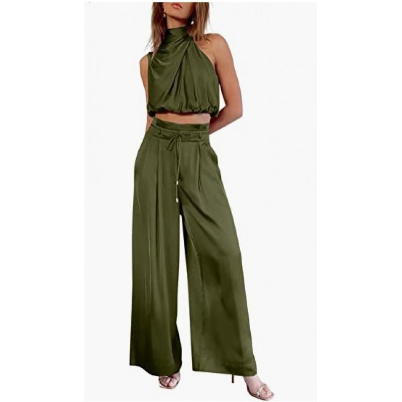 Vestido de mujer Summer Suits Casual Sleeveless Midriff-baring Top And Wide Leg Pants 2pcs Set Womens Clothing