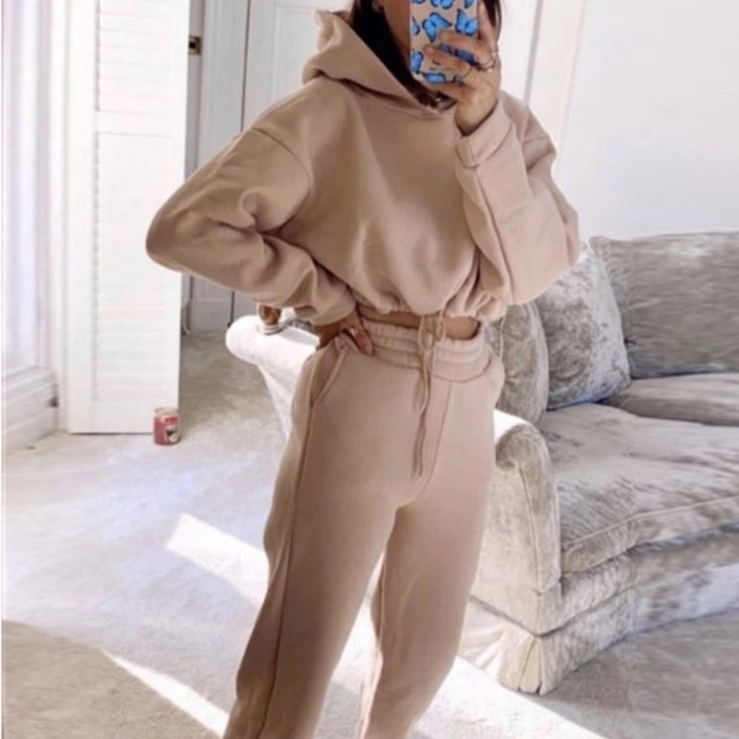 2-piece sweatshirts Sexy long sleeve hooded tracksuits Casual Fitness