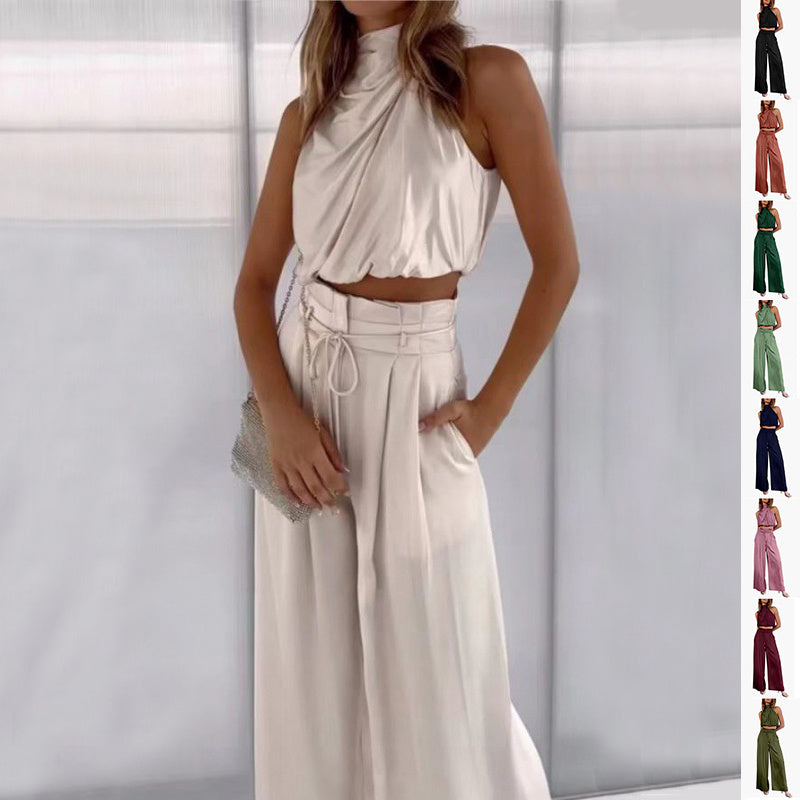 Vestido de mujer Summer Suits Casual Sleeveless Midriff-baring Top And Wide Leg Pants 2pcs Set Womens Clothing