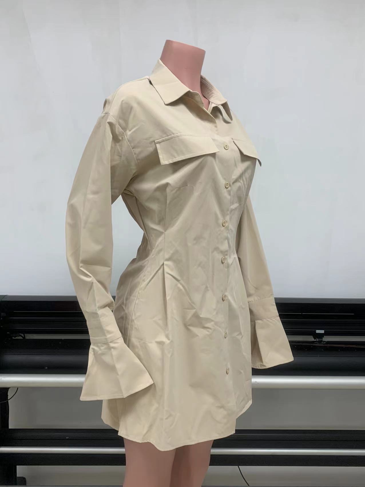 Women's Polyester Flared Sleeve Shirt Dress Mid Length
