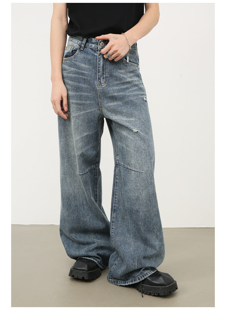 Fashion Retro Washed Worn Jeans Men