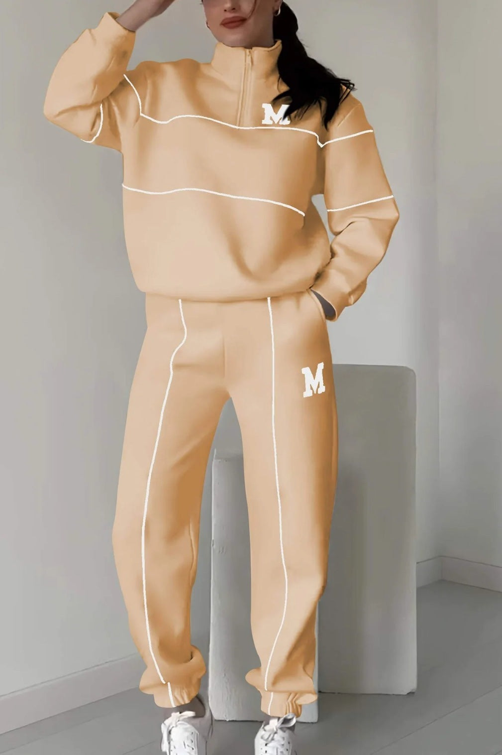 2-piece hoodless sweatshirt for sets loose fashion sweatpants with pockets