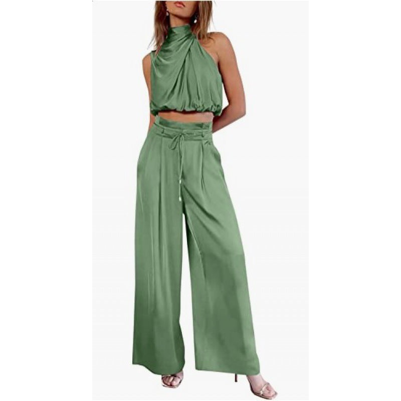 Vestido de mujer Summer Suits Casual Sleeveless Midriff-baring Top And Wide Leg Pants 2pcs Set Womens Clothing