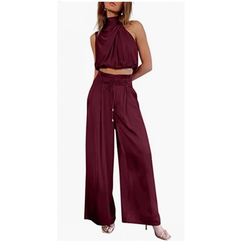 Vestido de mujer Summer Suits Casual Sleeveless Midriff-baring Top And Wide Leg Pants 2pcs Set Womens Clothing