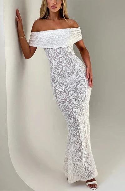 Women's Chest-wrapped Off-shoulder Lace Dress Backless