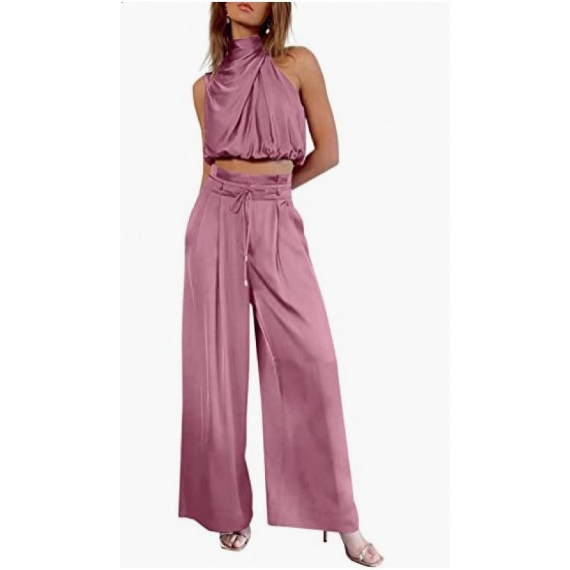 Vestido de mujer Summer Suits Casual Sleeveless Midriff-baring Top And Wide Leg Pants 2pcs Set Womens Clothing