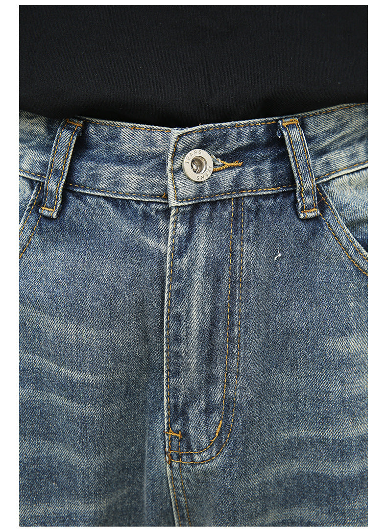 Fashion Retro Washed Worn Jeans Men