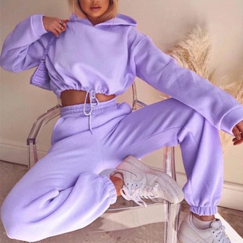 2-piece sweatshirts Sexy long sleeve hooded tracksuits Casual Fitness