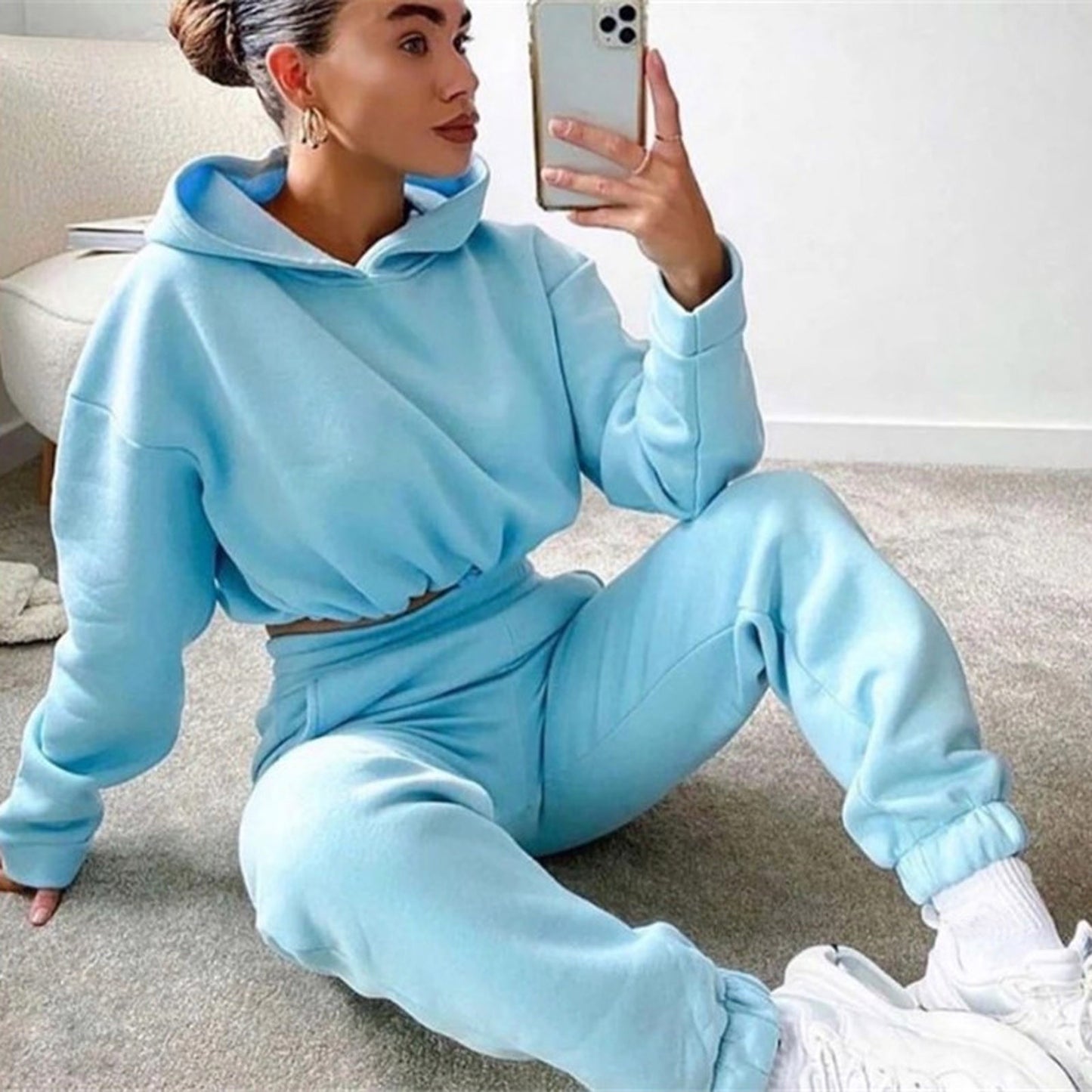 2-piece sweatshirts Sexy long sleeve hooded tracksuits Casual Fitness