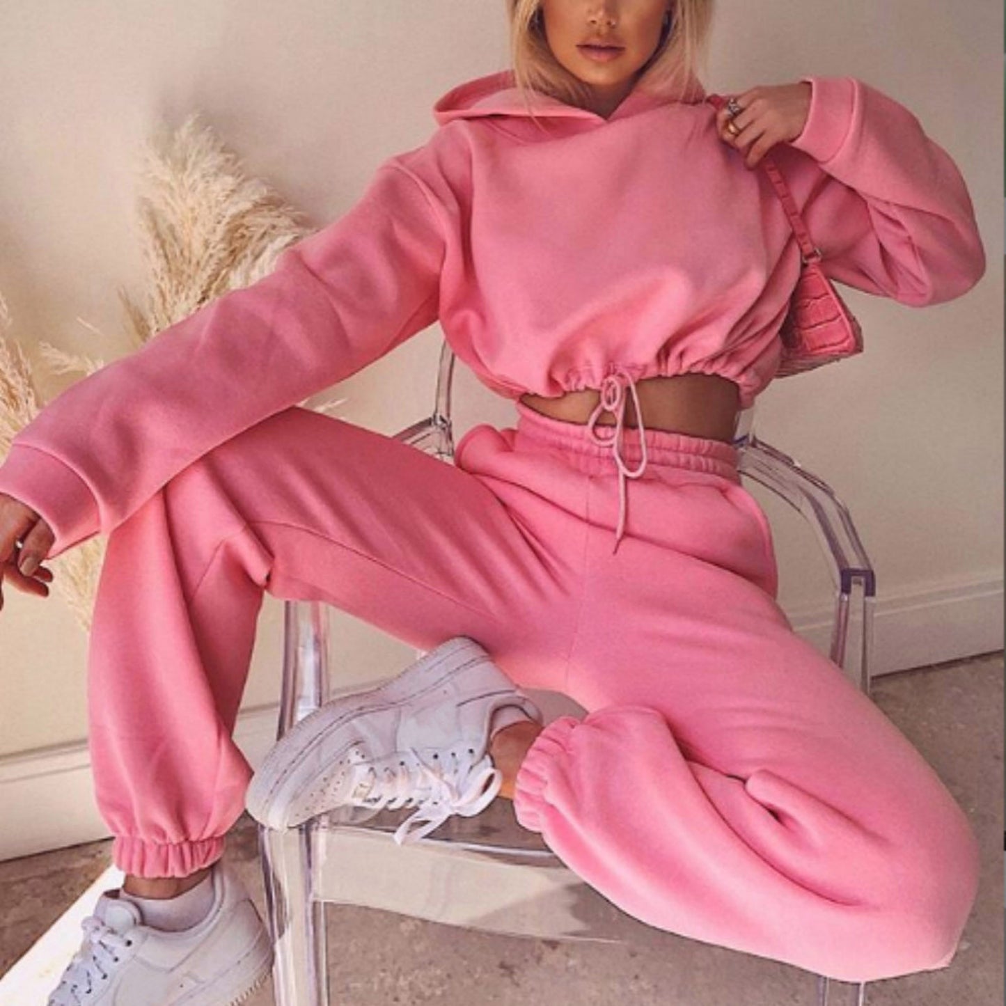 2-piece sweatshirts Sexy long sleeve hooded tracksuits Casual Fitness