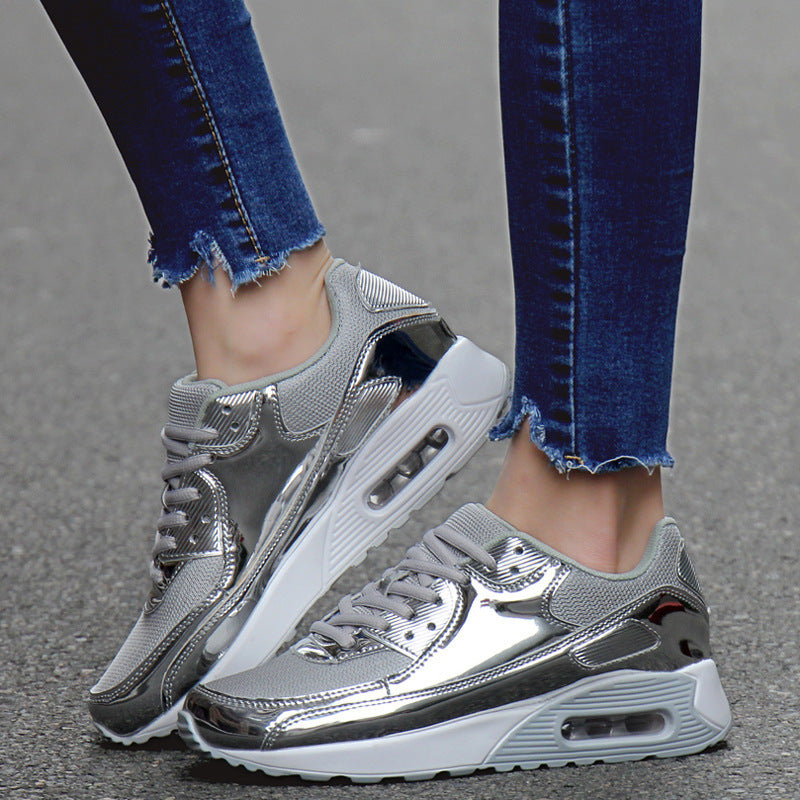 Breathable Women's Sports Flat Shoes Gold Slip On Air Cushion Shoes