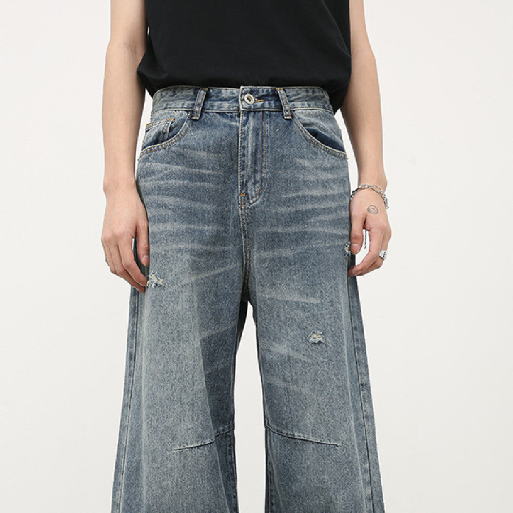 Fashion Retro Washed Worn Jeans Men